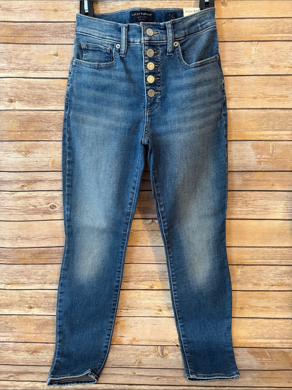 Lucky Brand Bridgette High Rise Jeans Button Fly  in Medium Wash Blue